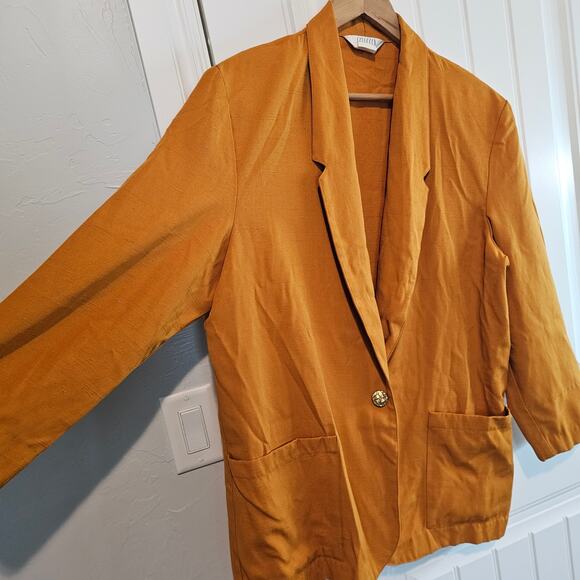 Vintage Blazer Women Size 18 Brown 90s Fitted Glam Rock Preppy Going Out Neutral - Picture 5 of 10